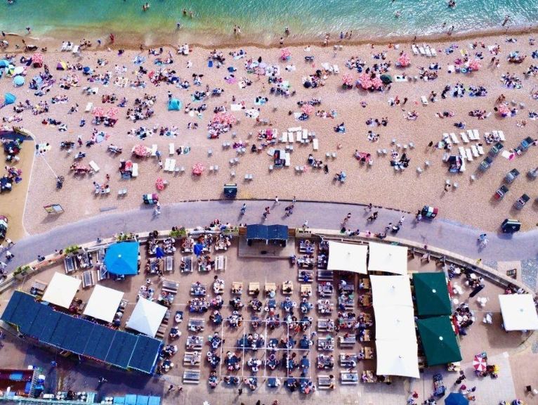 An aerial shot of the brighton beach containers venue