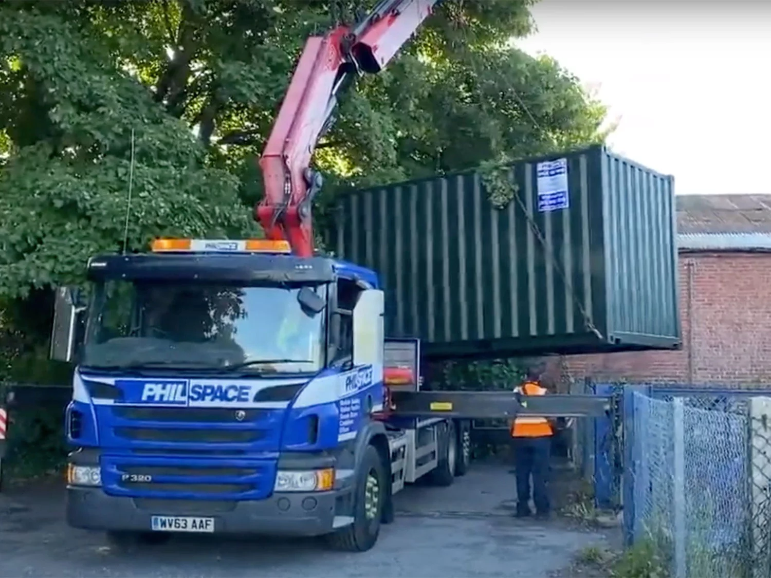 Philspace truck delivering storage unit for Meon Valley Food Bank